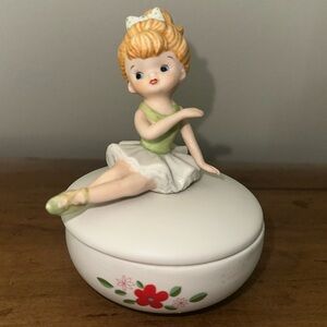 Vintage Ballerina Porcelain Trinket Jewelry Box
